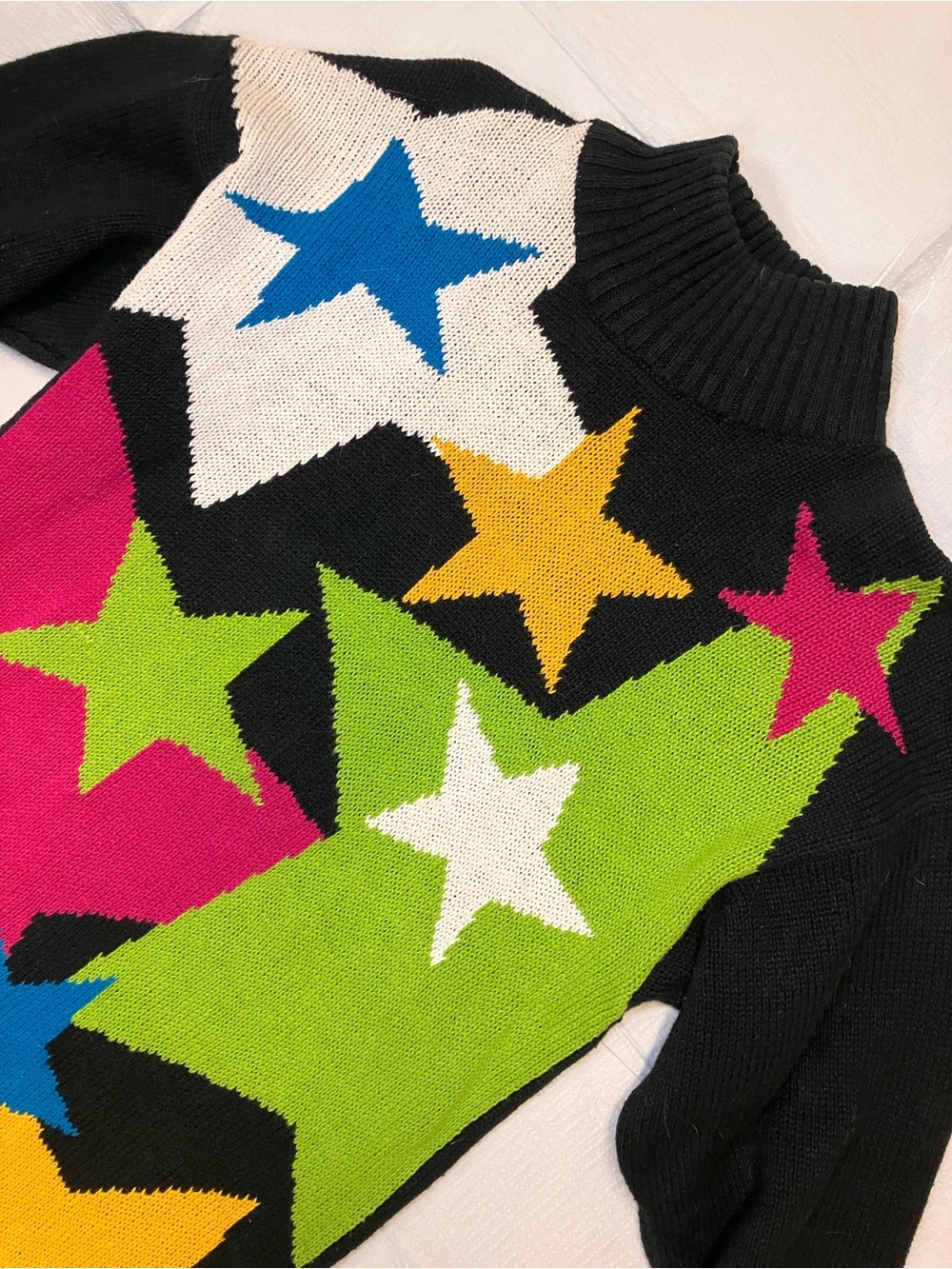 Vintage Jessie 1980s Black Star-Print Long Sweater Dress - Multicolor